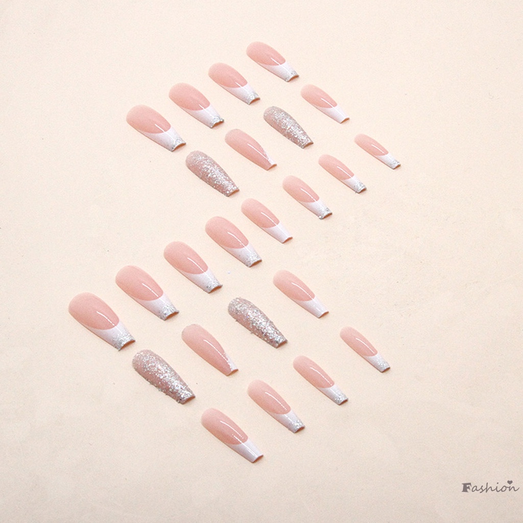 Móng Tay Giả Dài Màu Hồng Đính Sequin Lấp Lánh Lâu Trôi Chống Thấm Nước An Toàn Dùng Khi Múa Ba Lê