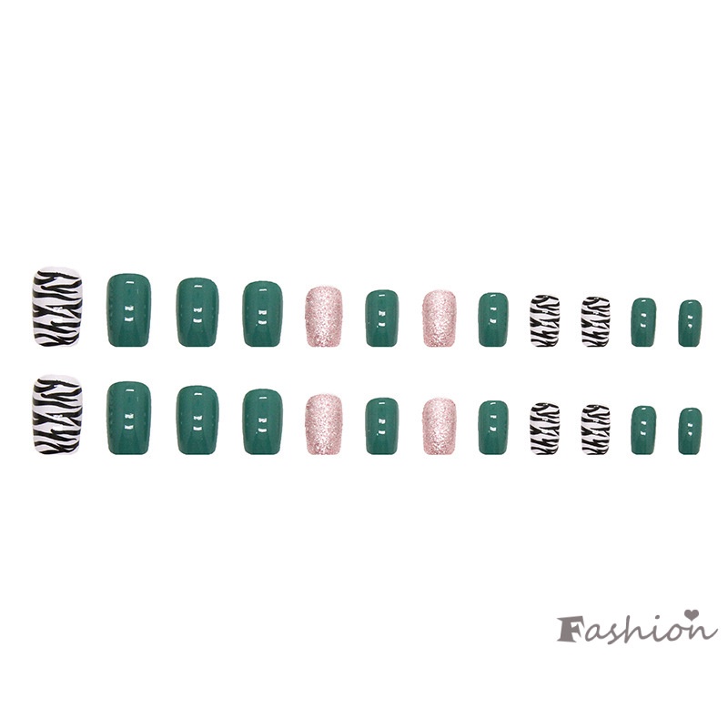 Móng Tay Giả Ngắn Màu Xanh Lá Có Kim Tuyến Che Phủ Toàn Diện Ngọt Ngào Và Quyến Rũ Có Thể Tái