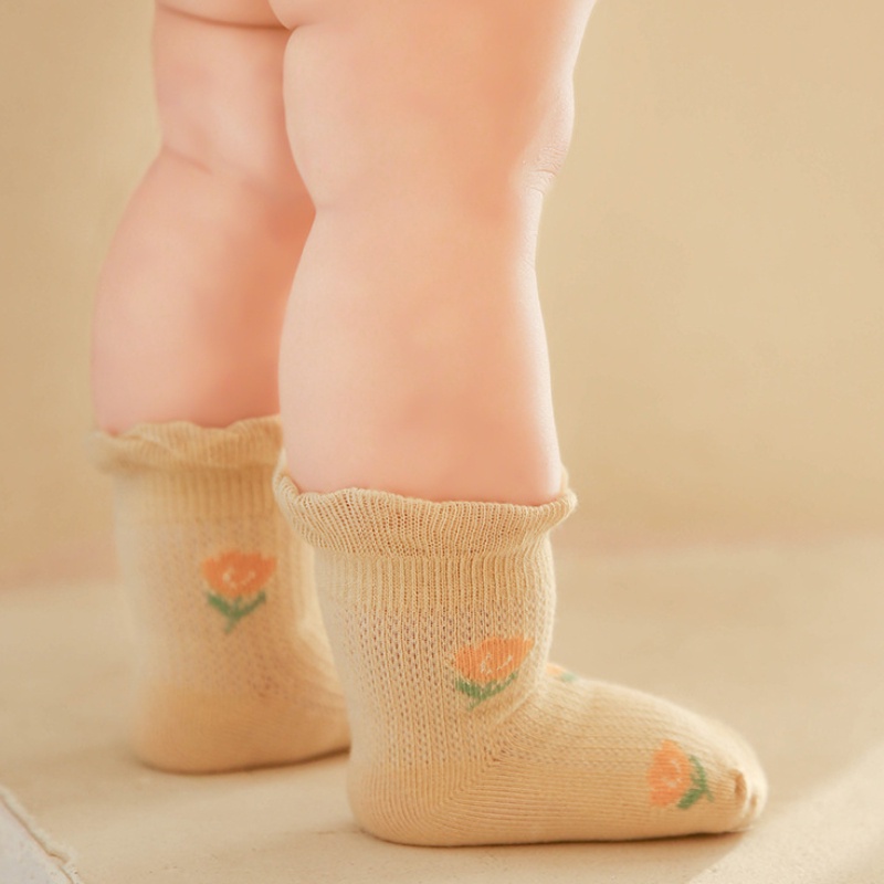 Set 3 Đôi Tất Cotton Mỏng Họa Tiết Hoa Xinh Xắn Cho Bé Gái MSW-119 / XS / S / M 1 Tháng - 5 Tuổi