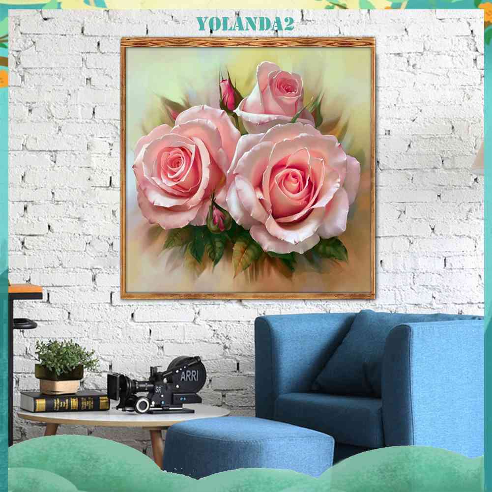 Tranh Thêu Chữ Thập Đính Đá Giả Hình Ba Bông Hoa 5D