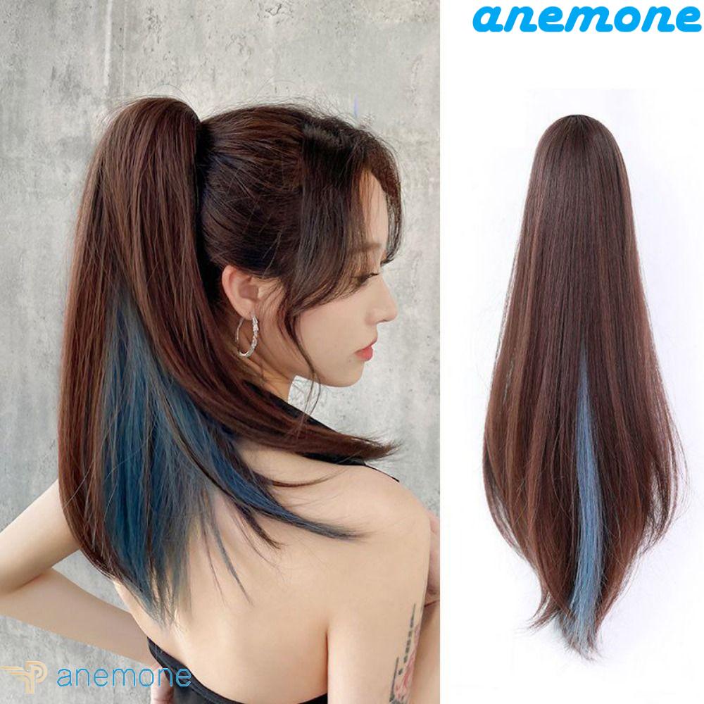 Kẹp Tóc Giả Bằng Sợi Tổng Hợp Màu Đen / Xanh Dương / Hồng Bắt Sáng Tự Nhiên Chất Lượng Cao Mượt Mà Cho Nữ