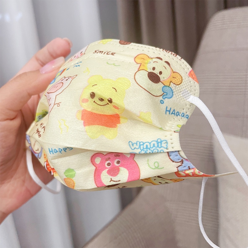 Khẩu Trang Ba Lớp Thoáng Khí Họa Tiết Hoạt Hình Xinh Xắn Dành Cho Bé 4-10 Tuổi