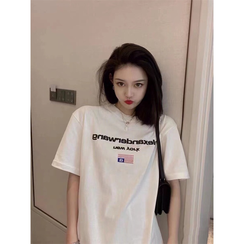 Ale-xander-w-ang &amp; - Áo Thun Tay Ngắn In Hình Lá Cờ Đường Phố Mới Nhất Thời Trang Cho Nam Và Nữ Alikeujdftydyr