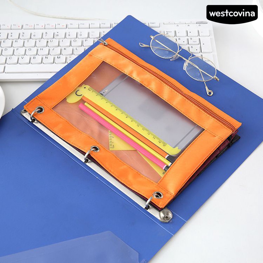 [COD]♪Túi Đựng Bút 3 Lỗ Bằng Vải Oxford Trong Suốt Có Khóa Kéo Tiện Dụng Cho Trường Học / Văn Phòng