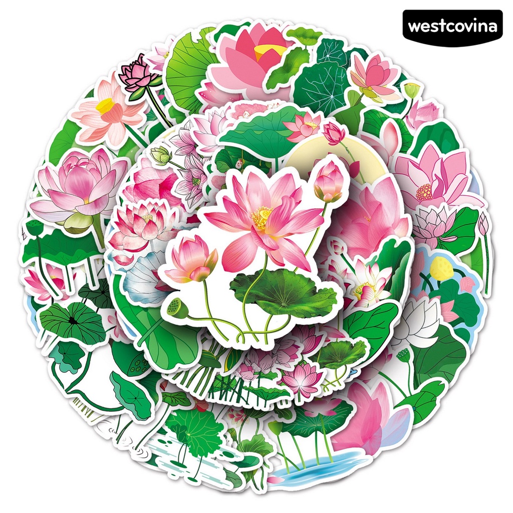 [COD]♪Bộ 50 Miếng Dán Trang Trí Sổ Tay / Điện Thoại / Laptop Hình Hoa Sen Xinh Xắn