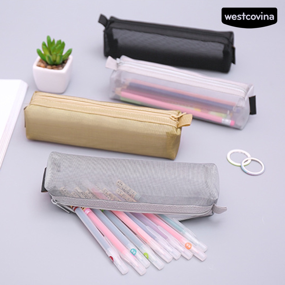 [COD]♪Túi Lưới Đựng Bút Màu Trơn Dễ Thương