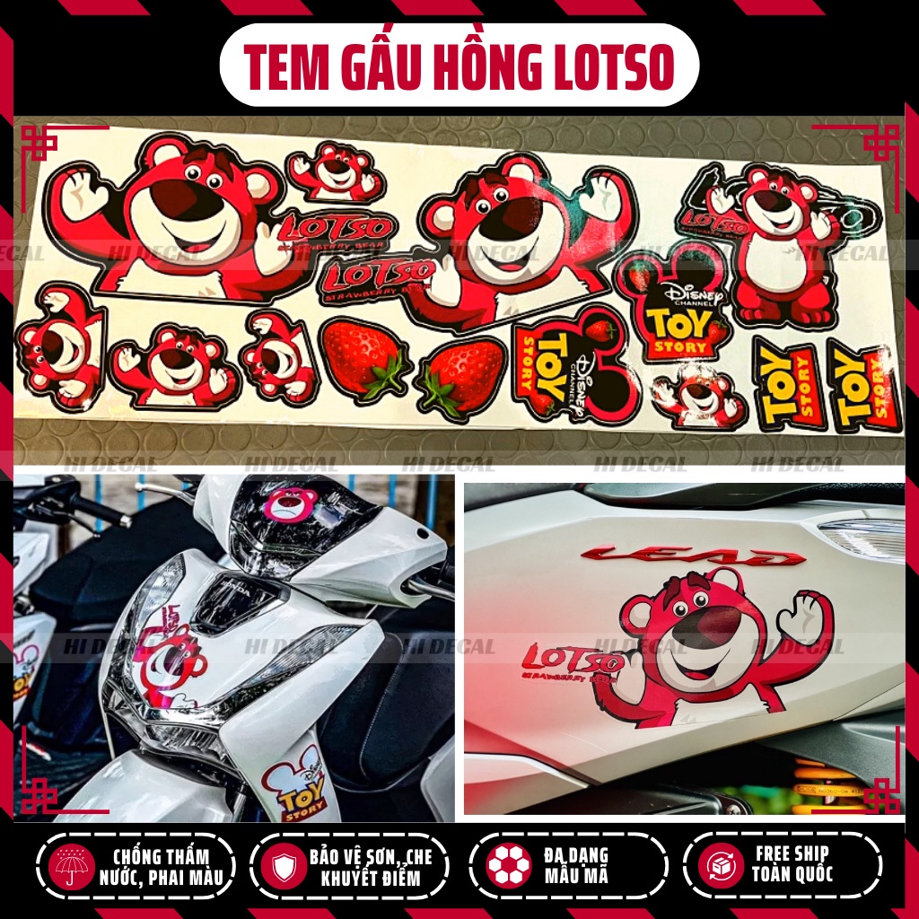 Tem Gấu Dâu Losto dán xe, trang trí ipad, điện thoại | TMN-H005 | Decal cao cấp chống nước, chống phai màu