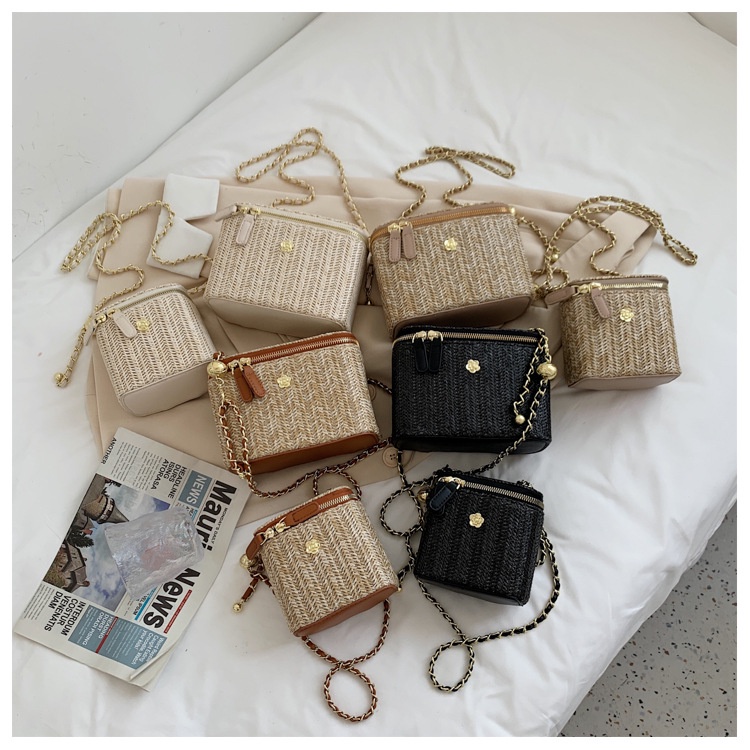 Túi Đeo Chéo Đan Lát Dáng Vuông Nhỏ Đựng Điện Thoại Phong Cách Bohemian Thời Trang Mùa Hè