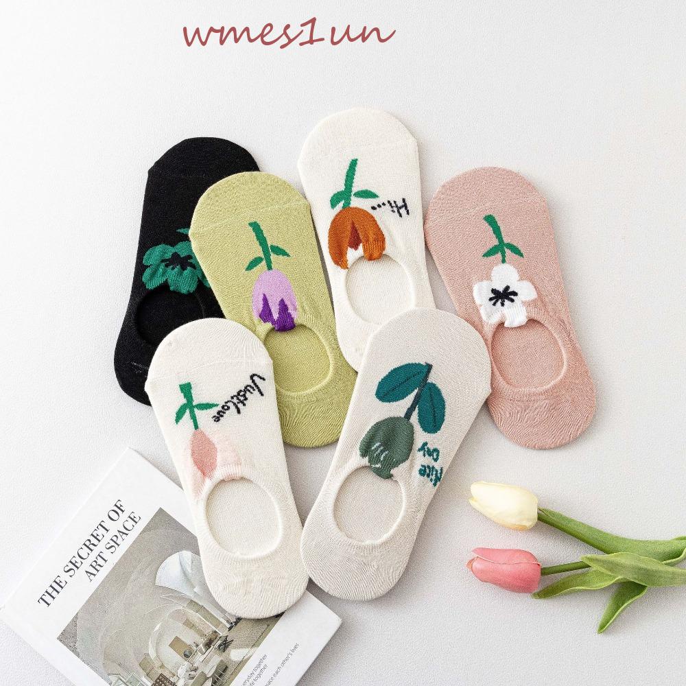 Vớ Ngắn Vô Hình Thoáng Khí Thoải Mái In Họa Tiết Hoa Tulip Đơn Giản Thời Trang Cho Nữ WMES15H
