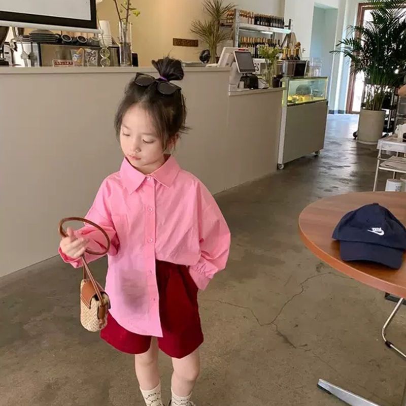 Áo Sơ Mi Màu Trơn Thời Trang Hàn Quốc 2023 Dễ Phối Đồ Cho Bé Gái 2023