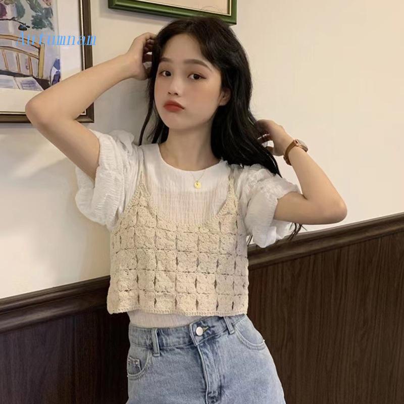 Áo Croptop Dệt Kim Không Tay Họa Tiết Sọc Caro Phong Cách Boho Thời Trang Cho Nữ