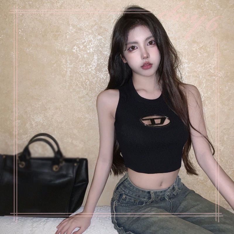 Áo Croptop Cổ Tròn Dáng Ôm Thiết Kế Đục Lỗ Thời Trang Hàn Quốc Cho Nữ