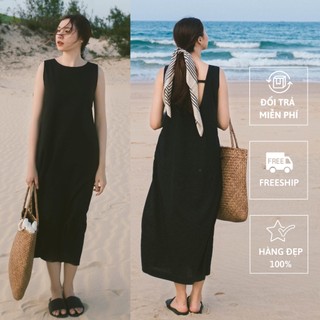 Đầm 2 dây đen hở lưng, Váy sát nách suông hở lưng Cao Cấp mặc đi chơi đi biển mát mẻ - MiNhi Fashion