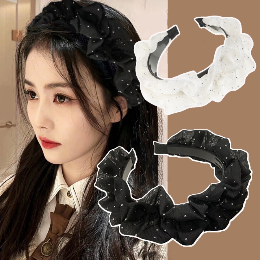 Băng Đô Cài Tóc Xếp Ly Đính Kim Cương Giả Kiểu Hàn Quốc Dễ Thương