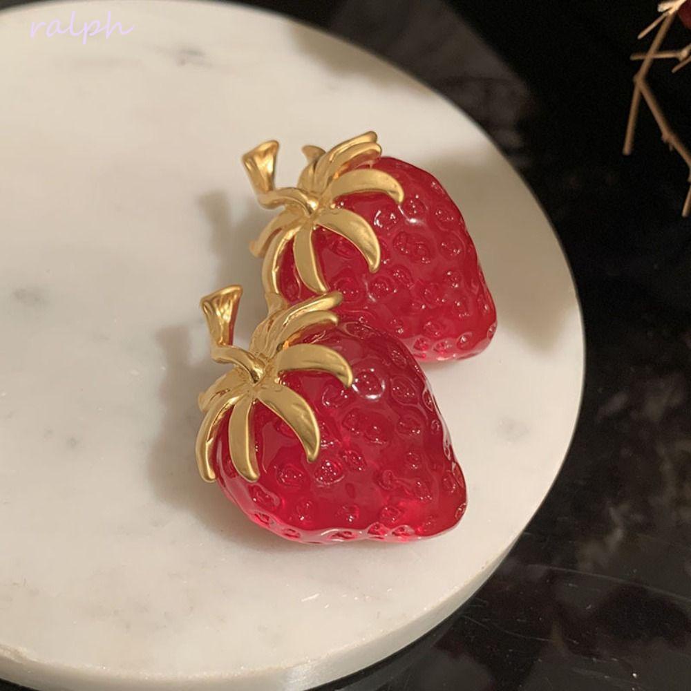 Khuyên Tai Dạng Hạt Màu Trơn Hình Quả Dâu Tây Phong Cách Retro Màu Sắc Đơn Giản Dành Cho Nữ