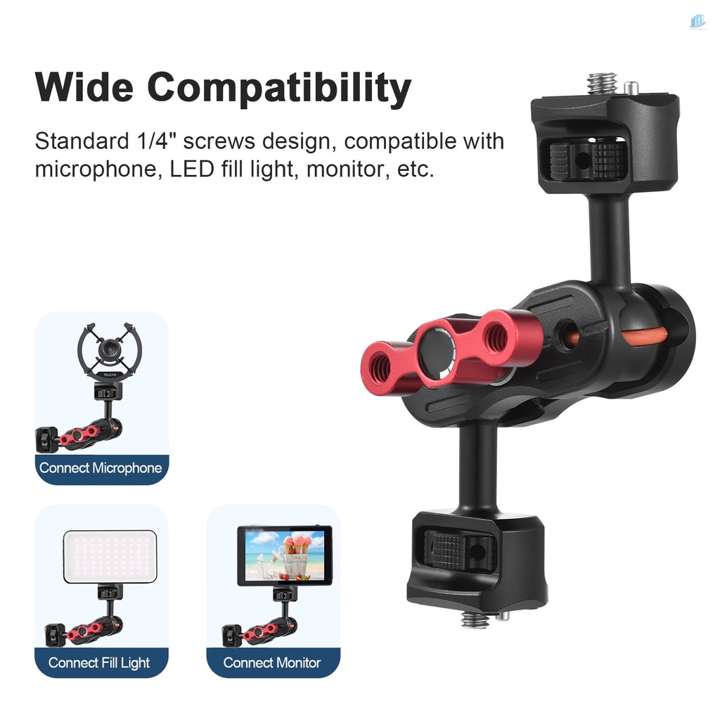 Cánh Tay Chuyển Đổi Linh Hoạt Bằng Hợp Kim Nhôm Hai Đầu Bi 1 / 4 Inch Xoay 360 Độ Chuyên Dụng Cho smartwatchinone° Đèn LED Gắn Máy Ảnh Có Thể Điều Chỉnh Tiện Dụng