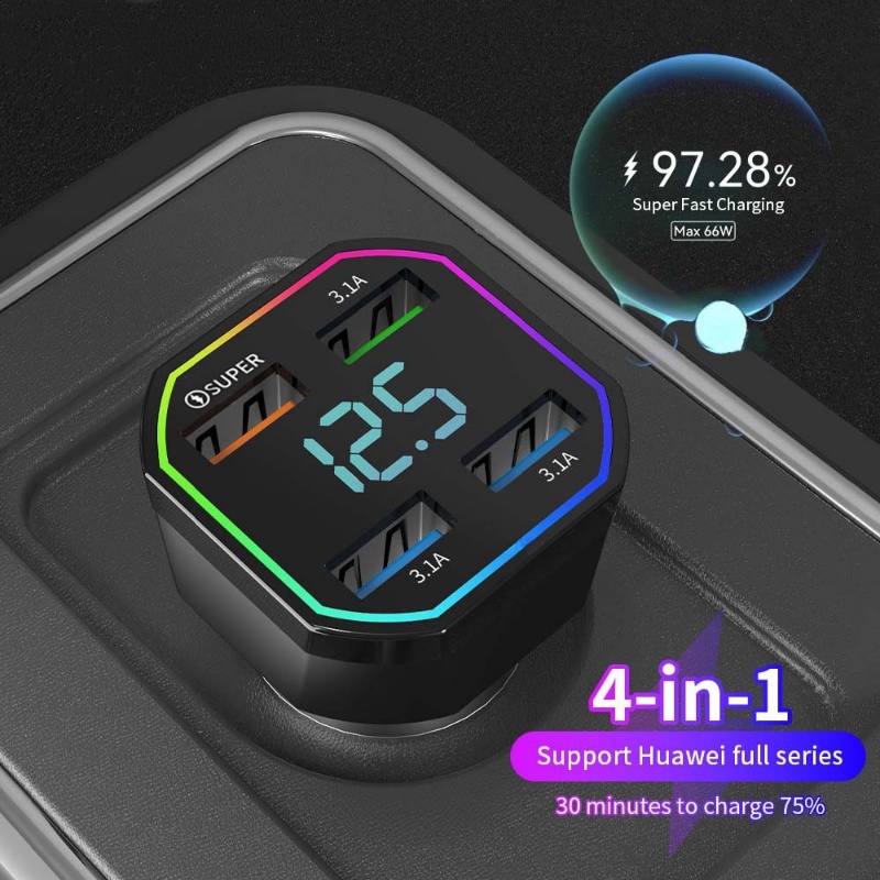 Tẩu Sạc Điện Thoại Nhanh 66W 4 Cổng USB PD QC 3.0 Type C Cho Xe Hơi