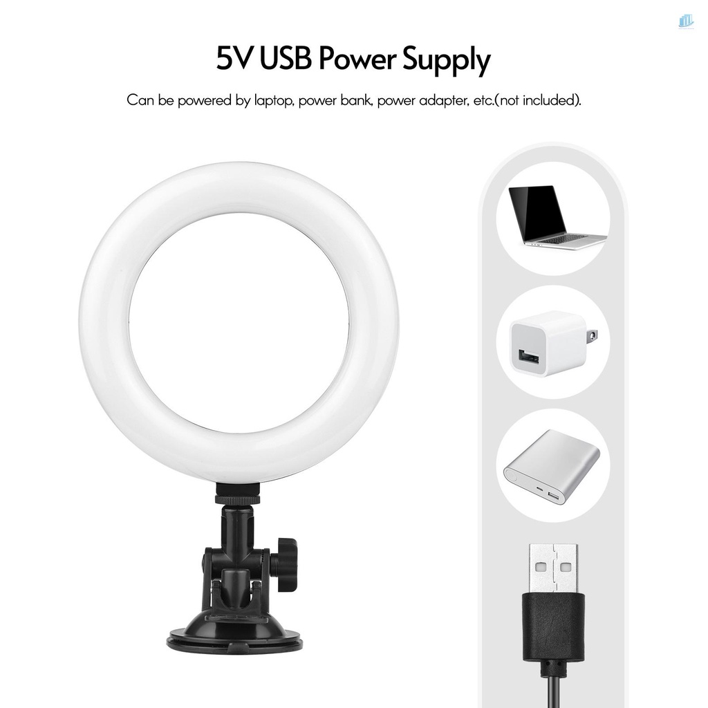 ANDOER Vòng Đèn LED 6 Inch 3 Chế Độ Ánh Sáng 3200K-5600K Cổng USB Có Giá Đỡ Cho Laptop