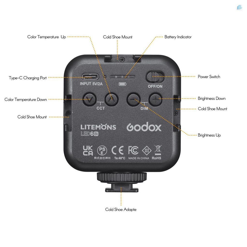 Đèn LED Mini 6Bi Bi Có Thể Sạc Lại 3200K-6500K Hỗ Trợ Quay Video / Hấp Thụ Từ Tính Với 3 Giá Đỡ Giày Lạnh