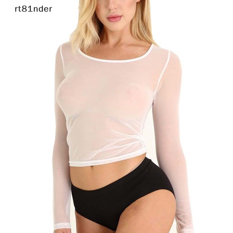 Áo Thun Lưới Tay Dài Cổ Lọ Dáng Ôm Màu Trắng Đen Xuyên Thấu Gợi Cảm Cho Bạn Gái