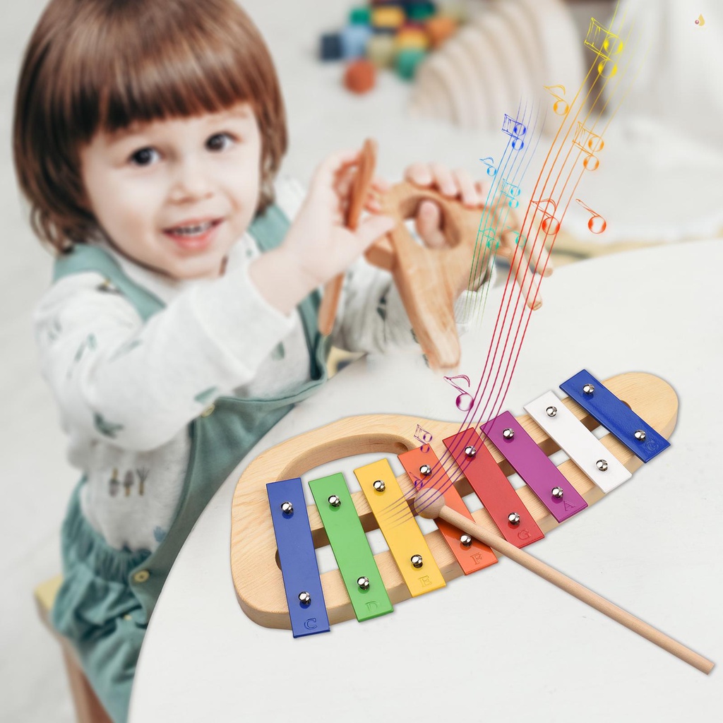 Bộ Nhạc Cụ Xylophone 8-Note Glockenspiel 3mm Tay Cầm Bằng Gỗ Thông Nhiều Màu Sắc