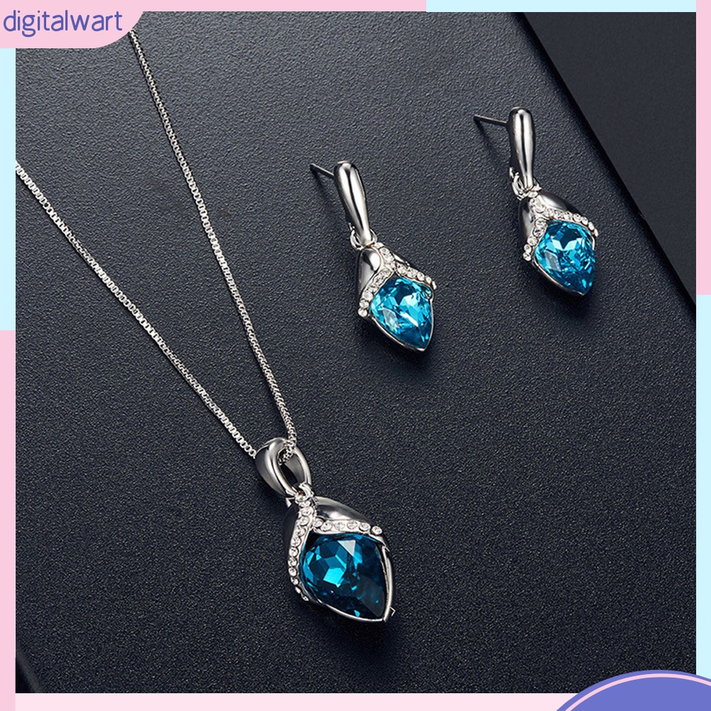 Bộ Vòng cổ + Bông Tai Đính Đá Hình Giọt Nước Thời Trang Cho Nữ