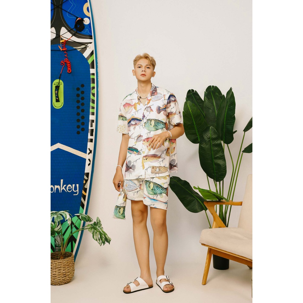 Quần Shorts Biển Nam Shark Chất Poly Hình Cá Màu Sắc FAPAS