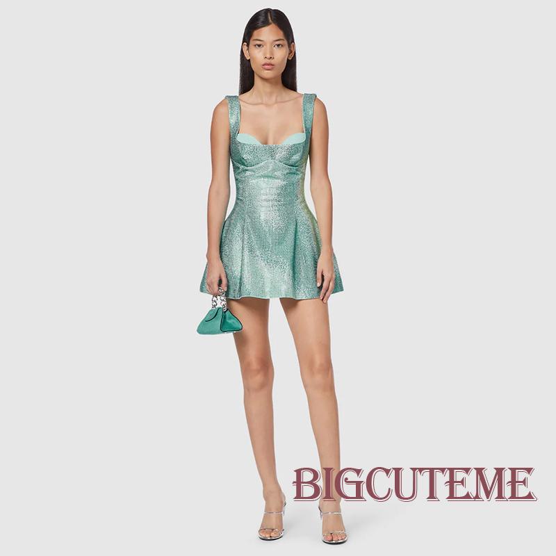 [] [] Đầm Mini Dáng Chữ A Không Tay Hở Lưng Ôm Dáng Đính Kim Tuyến Dành Cho Nữ Dự Tiệc