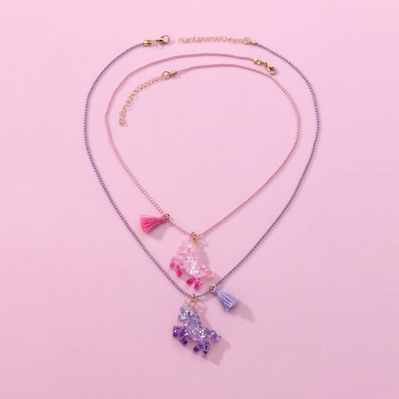 Set 2 Dây Chuyền Mặt Hình Kỳ Lân Màu Hồng Dễ Thương