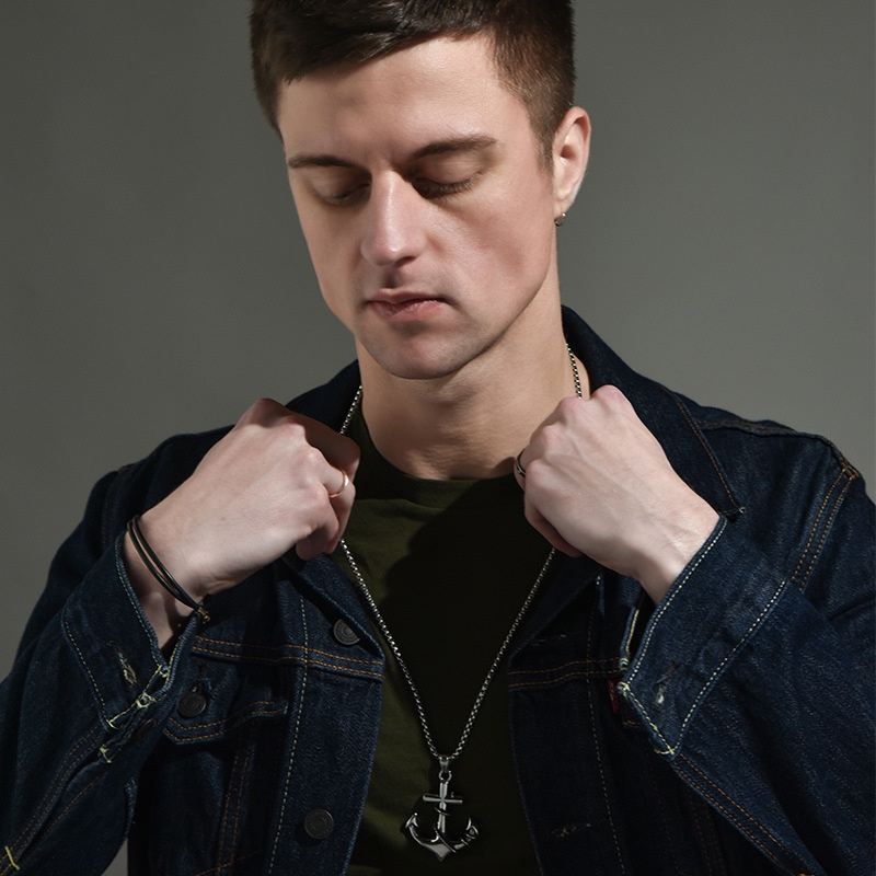 Vòng cổ Thép Titan Mặt Mỏ Neo / Tàu Cướp Biển Phong Cách Vintage Cho Nam