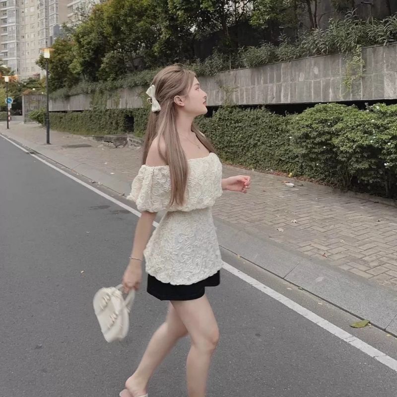 💋Áo trễ vai ren bánh bèo tiểu thư  TẶNG TAG CÀI🌸🌸