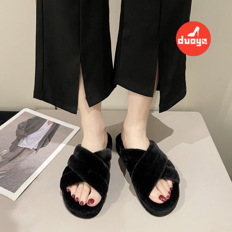 Duoya Dép Cao Su Da Lộn Màu Trơn Đế Thấp (Less than 3cm) Đơn Giản Miễn Phí Vận Chuyển Nhanh