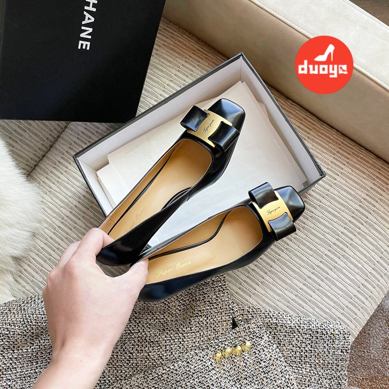 Duoya Tóc Thẳng ~ [Hàng Có Sẵn] Giày Cao Gót Mũi Vuông Hở Ngón Đính Hạt Quyến Rũ Cho Nữ Giao Hàng Nhanh Chóng