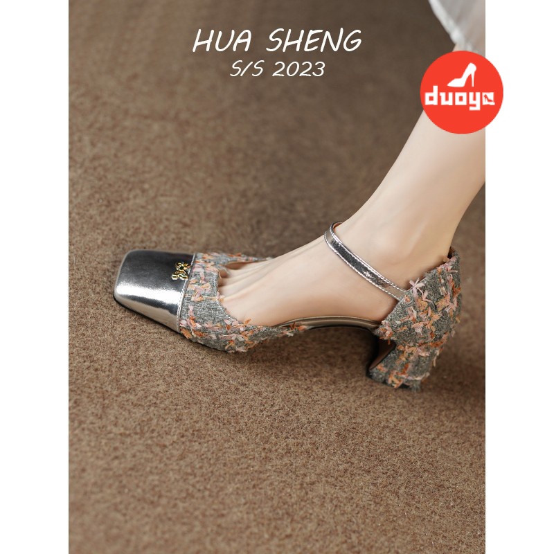 Tóc Thẳng Của Nhà Máy Duoya ~ [Hàng Có Sẵn] [] Sông Rhine●Giày Sandal Cao Gót Mũi Vuông Đế Dày Phẳng Sang Trọng Cho Nữ Miễn Phí Vận Chuyển