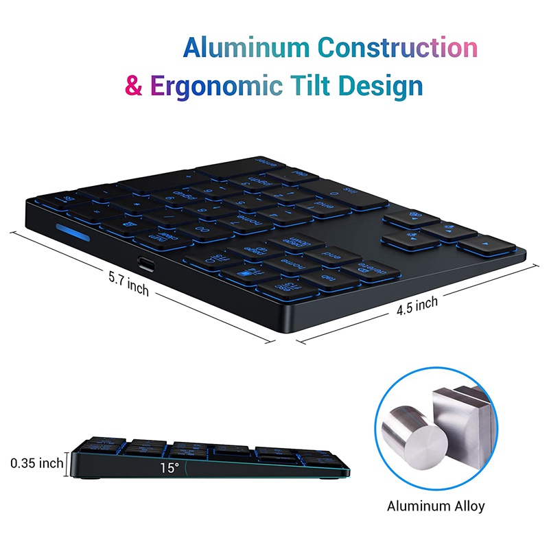 Bàn Phím Số Không Dây Bluetooth 34 Phím Có Đèn Nền 7 Màu Dành Cho Windows PC