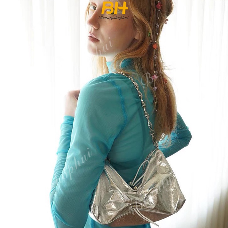 Túi Đeo Chéo Da PU Bóng Dây Rút Xếp Ly Màu laser Phong Cách Thời Trang 2023