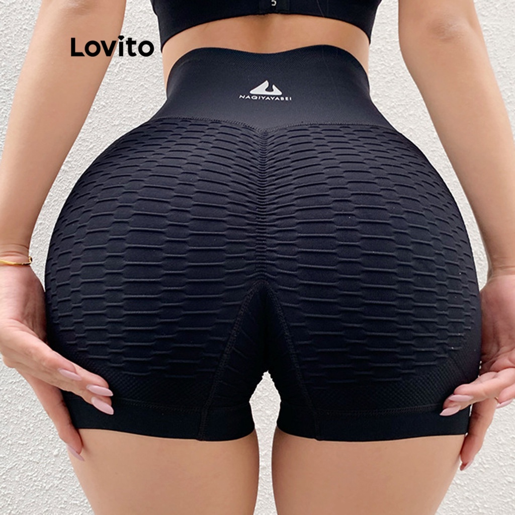 Quần short thể thao Lovito cạp cao chạy bộ tập yoga nâng mông họa tiết màu trơn năng động cho nữ LNA06105 (Màu đỏ/ đen)