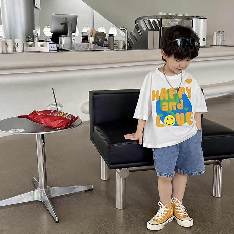 Áo Thun Cotton Ngắn Tay Cổ Tròn In Họa Tiết Hoạt Hình Thời Trang Mùa Hè Cho Bé Trai