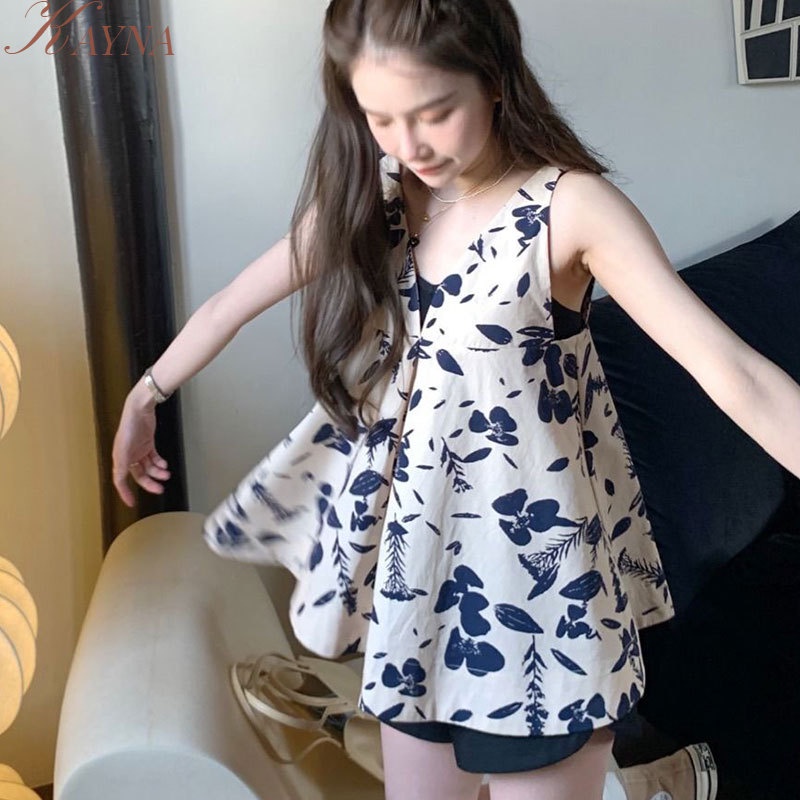 Áo Hai Dây Cổ Chữ V Họa Tiết Hoa Thời Trang Mùa Hè Cho Nữ