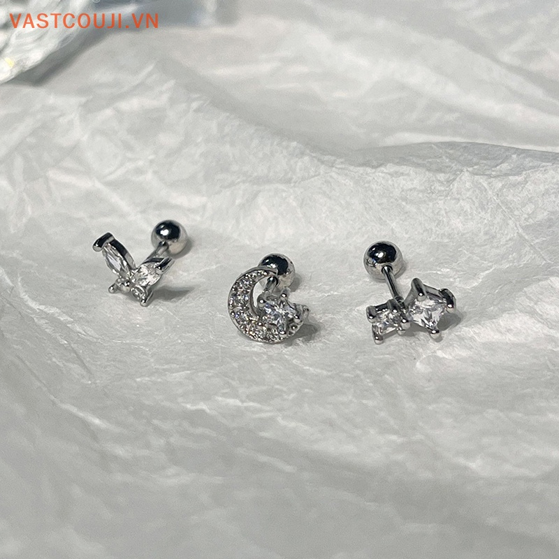 1 Khuyên Tai Hình Đôi Cánh Đính Đá Zircon Hồng Bằng Thép Không Gỉ Dễ Thương Cho Nữ