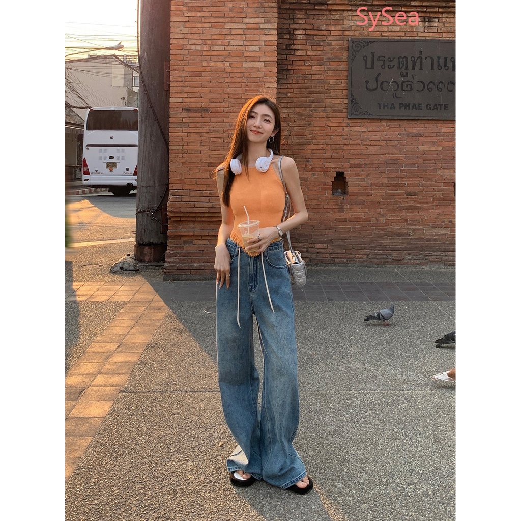 Áo Hai Dây Dệt Kim Ôm Dáng Phối Tua Rua Thời Trang Mùa Hè Cho Nữ