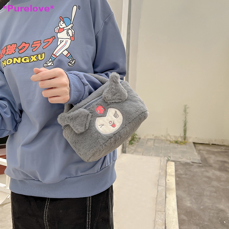 Túi Đựng Mỹ Phẩm Xách Tay Bằng Lông Nhung Họa Tiết Hoạt Hình Anime Dễ Thương Dành Cho Nữ Mới