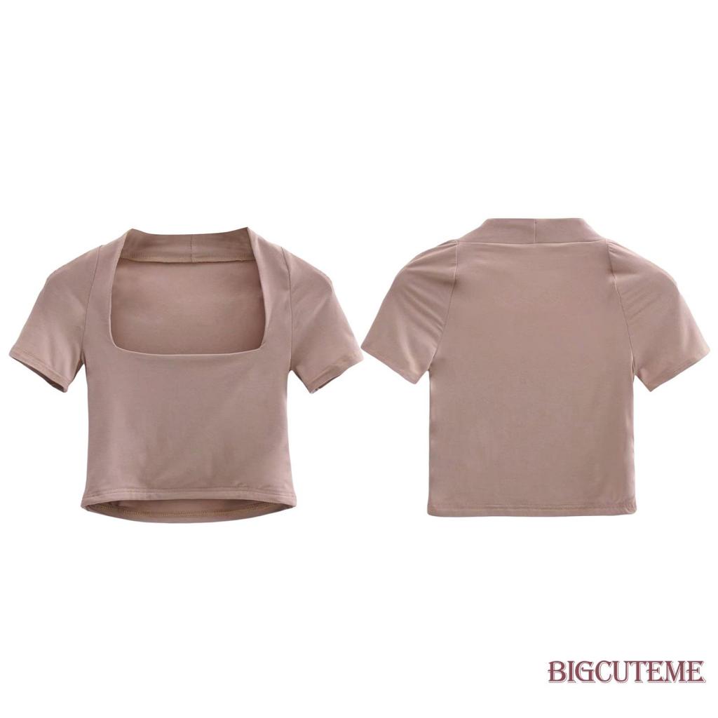Áo Thun Crop Top Tay Ngắn Dáng Ôm Màu Trơn Thời Trang Mùa Hè Xinh Xắn Cho Nữ