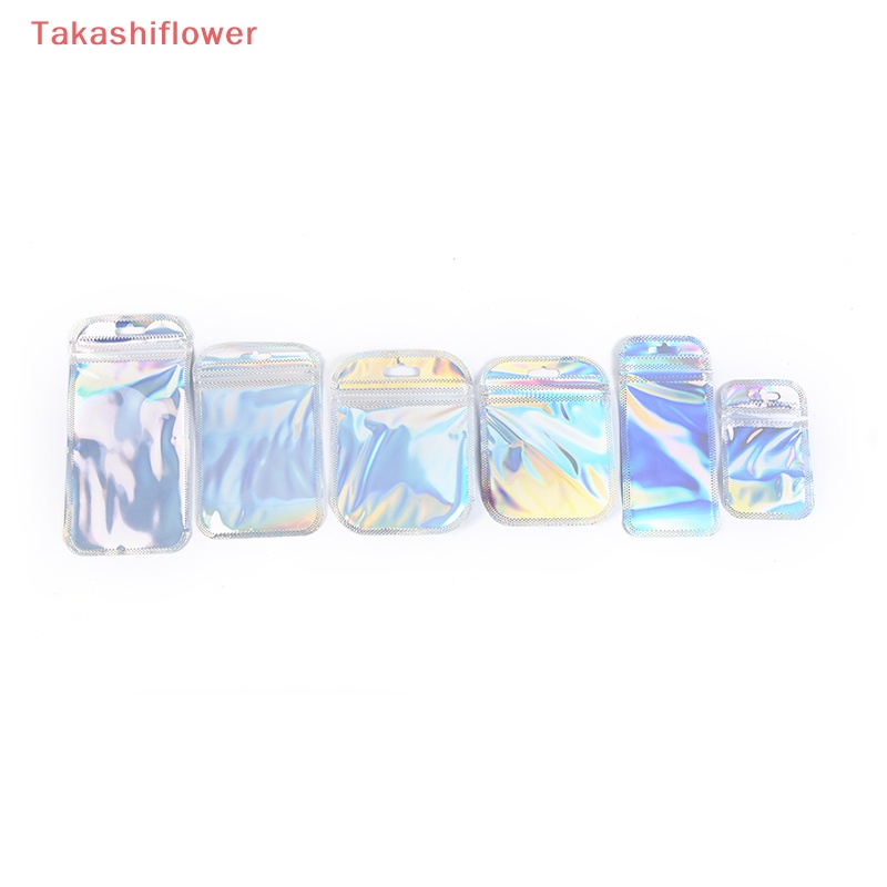 (Takashiflower) 50 Túi Đựng Kẹo Bằng Lá Nhôm Màu Laser Có Khóa Đóng Lại Được