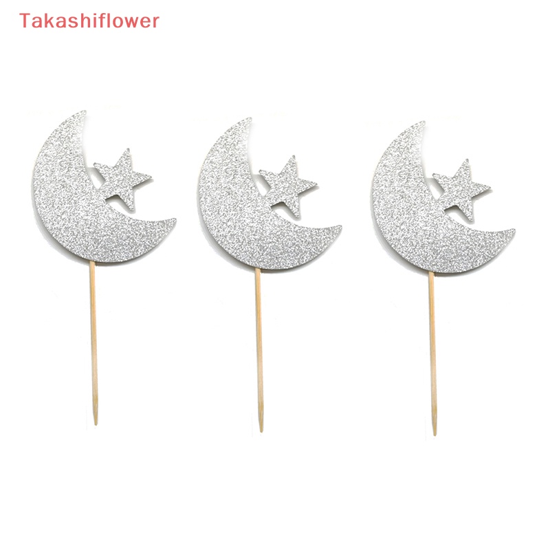 Set 12 Que Cắm Trang Trí Bánh Sinh Nhật Hình Ngôi Sao / Mặt Trăng Màu Vàng / Bạc