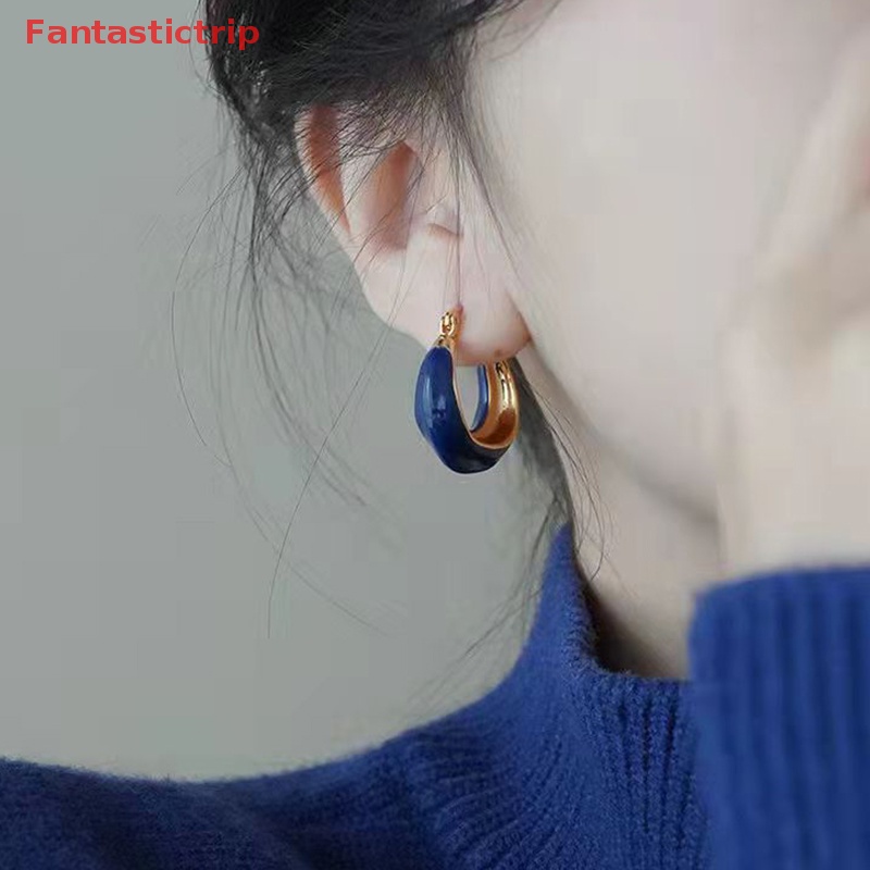 [Fantastictrip] 1 Đôi Bông Tai Tròn Bằng Hợp Kim Màu Xanh Lá Cây Phong Cách Vintage Hàn Quốc Thanh Lịch Dành Cho Nữ Mới