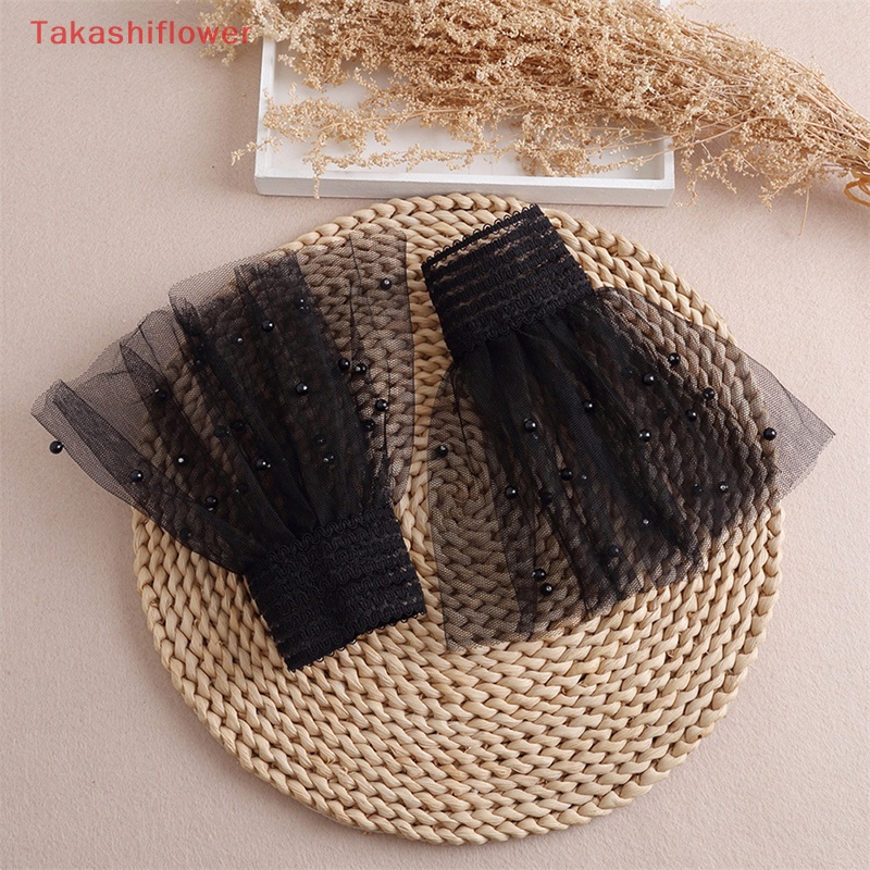 (Takashiflower) 1 Cặp Khuy Măng Sét Giả Lưới Ren Hai Lớp Xếp Ly Ấm Áp Có Thể Tháo Rời