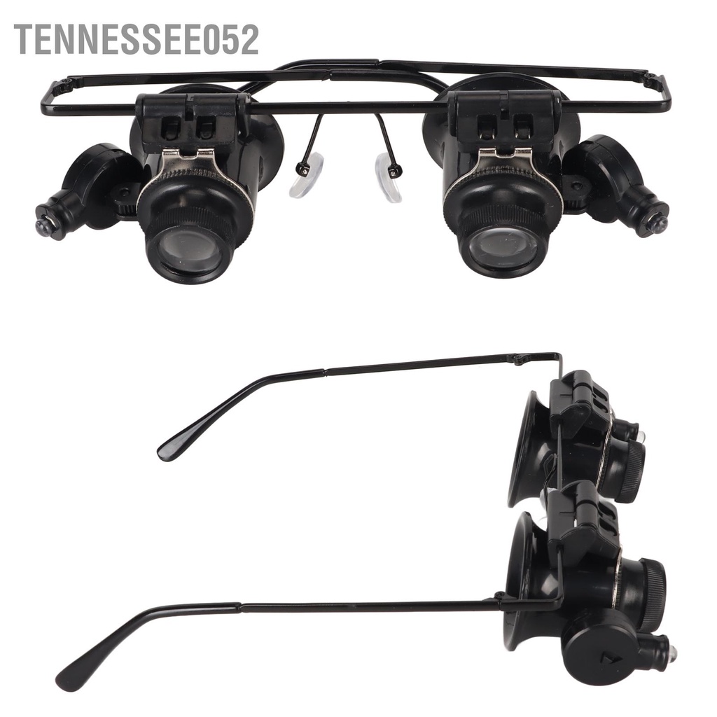 Tennessee052 Kính lúp sửa chữa đồng hồ 20X Đèn LED Công cụ thẩm định thợ kim hoàn hai mắt