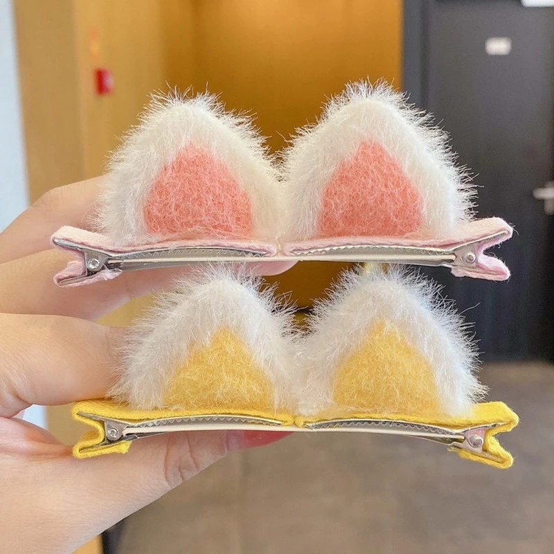 Set 2 Kẹp Tóc Tai Mèo Bằng Lông Nhung Dễ Thương Xinh Xắn