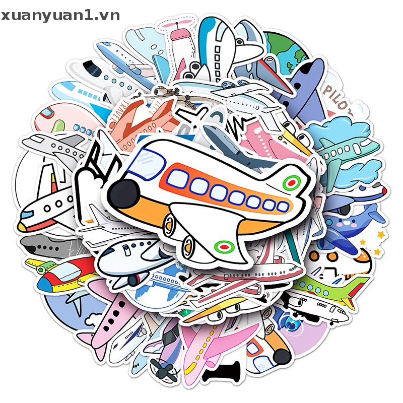 50 Miếng Dán Trang Trí Chống Thấm Nước Hình Máy Bay Dễ Thương